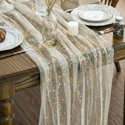 Chemin de table en feuille métallique Chemin de table en tulle doux Chemin de table en mousseline transparente Douche de mariée