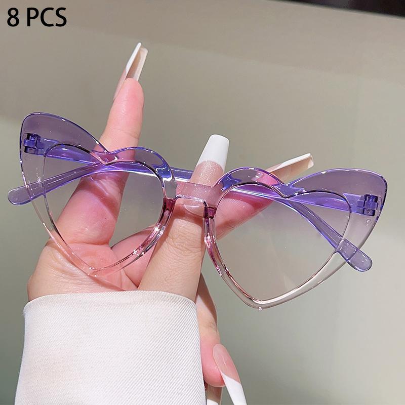 8 Pcs Per Set Cute Heart Shaped Sunglasses for Girls New Stylish Multi-color Children Sun Glasses Trendy Gradient Decor Shades