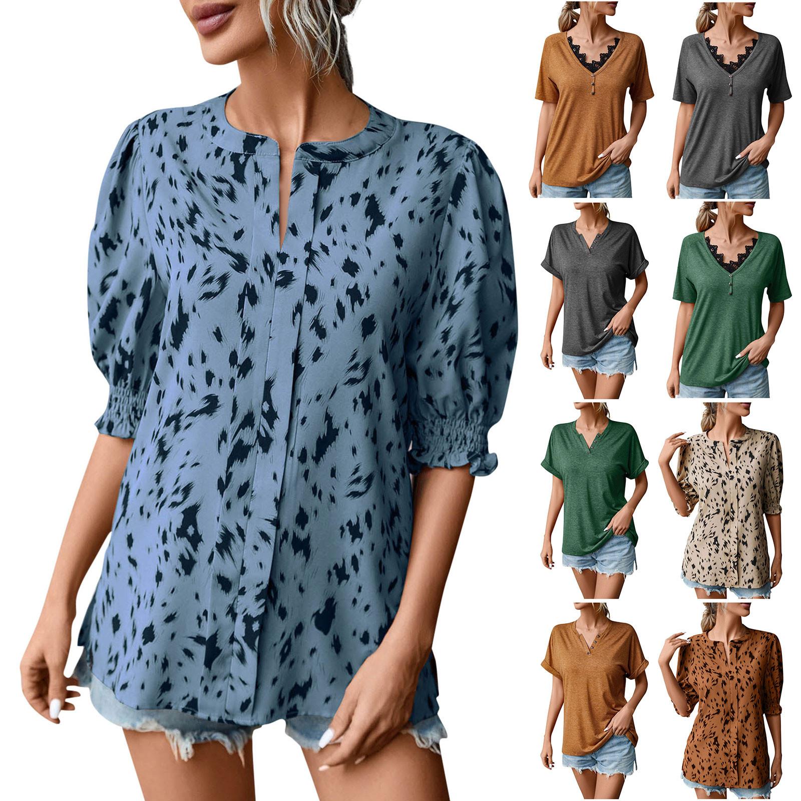 

Женская модная повседневная удобная блузка с V-образным вырезом и короткими рукавами
