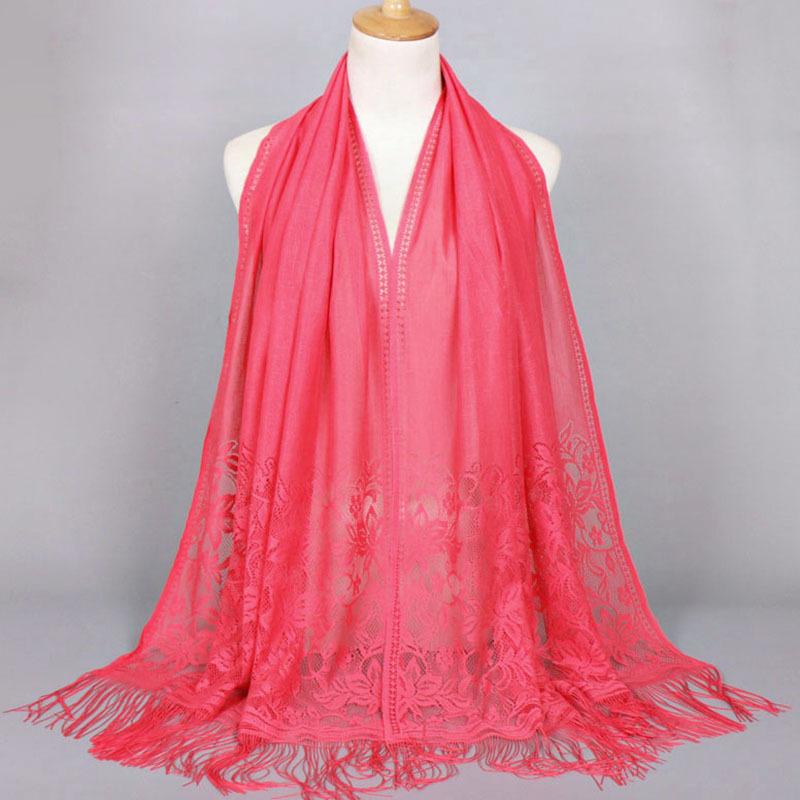 Scarf Cover Solid Color Lace Hollow Fringed Silk Scarf Women's Summer Long Scarf Shawl Elegant