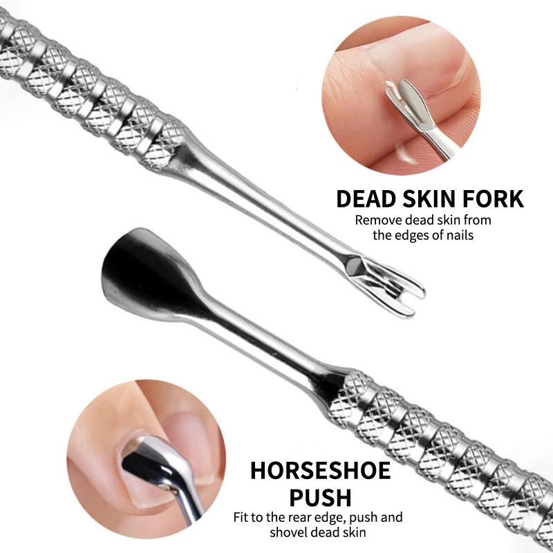 Manicure Professional Stainless Steel Cuticle Pusher With Textured Handle Dual-Side Push Cuticle Back Remove Gel Polish Nail Art