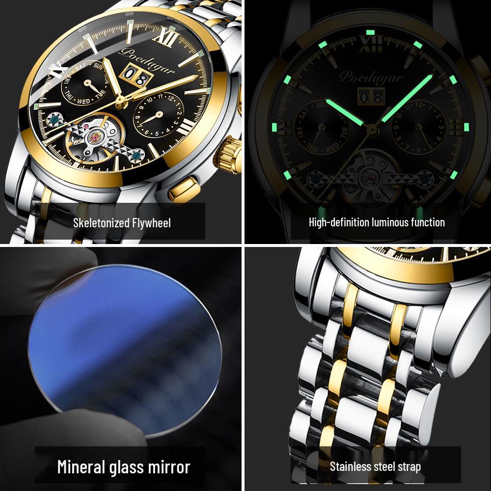 Švýcarské pánské automatické multifunkční tourbillonové hodinky