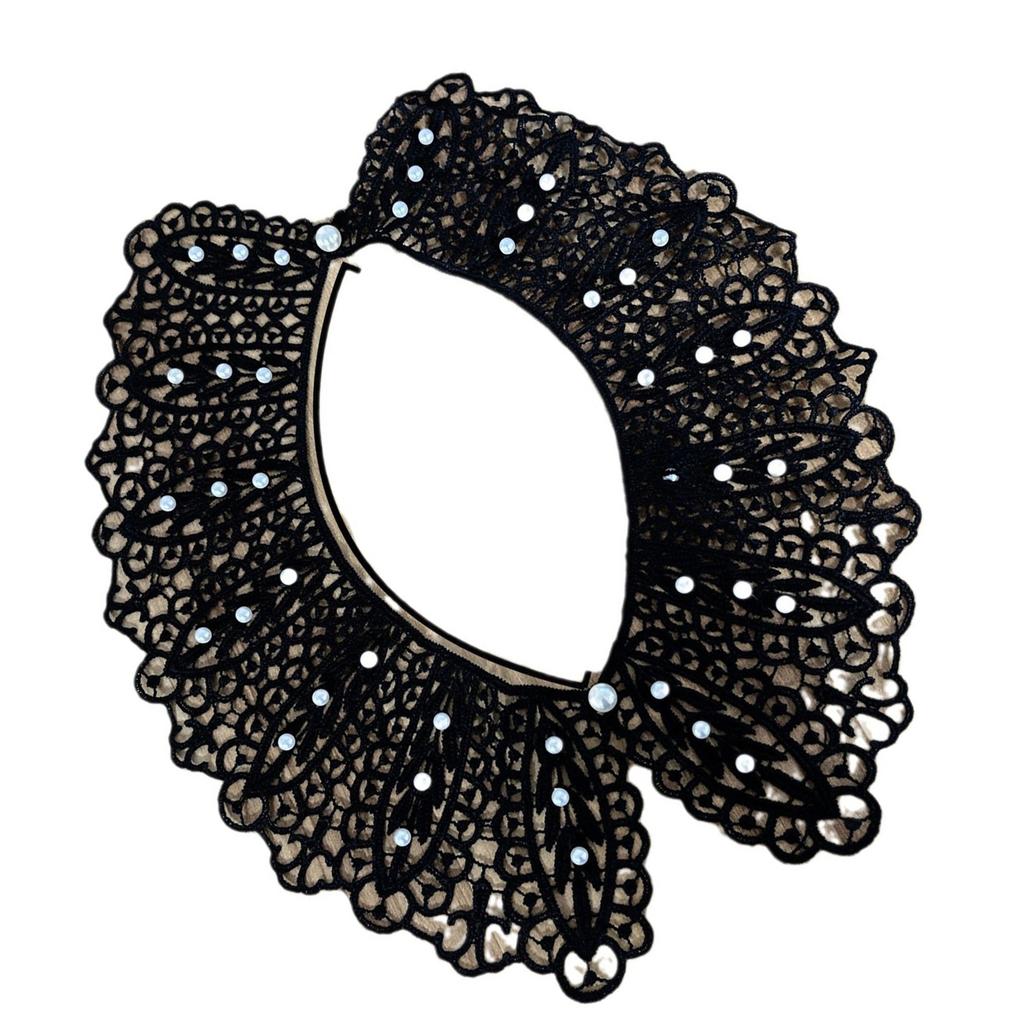 Elegant Lace Collar with Pearls Fashionable Women Collar Retros Neck Accessory for Fashionable Women