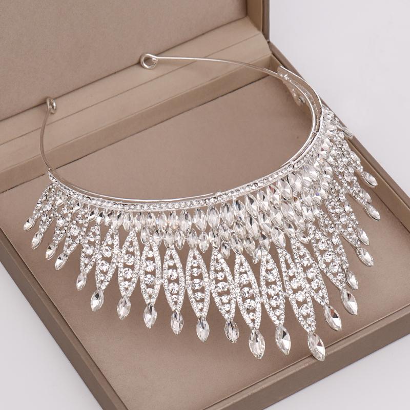 Trendy Silver Color Rhinestone Crystal Queen Big Crown Bridal Wedding Tiara Women Beauty Pageant Bridal Hair Accessories Jewelry