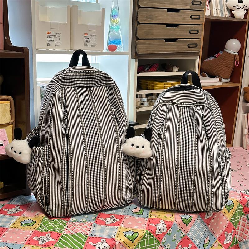 Large Capacity Women's Backpack Striped Student Schoolbag