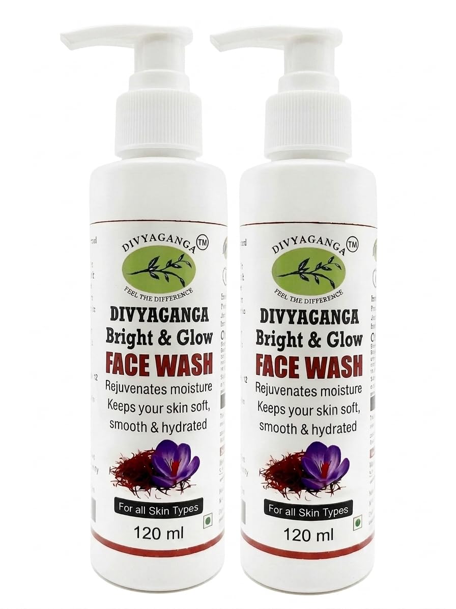 DIVYAGANGA Bright & Glow Face wash with Sandalwood, Saffron & Turmeric, For All Skin Types, Herbal FaceWash, Natural Face Wash 120 ML each (Pack of