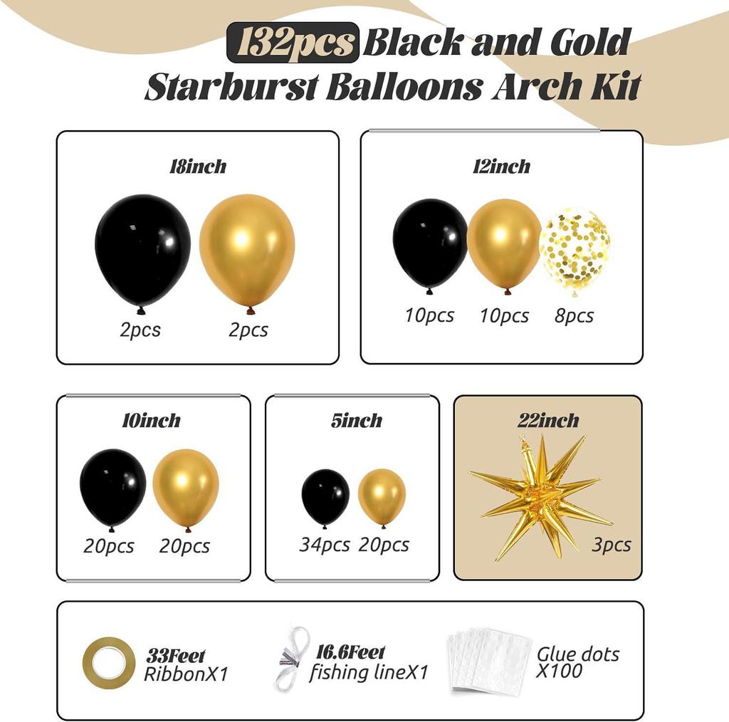 Black Gold Balloon Garland Arch Kit for Graduation and Birthday Decorations