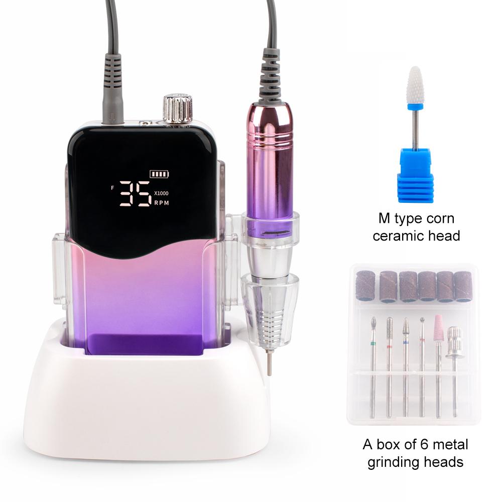 

BEPAN Wave 35000RPM Gradient Purple Handle Rechargeable Nail Drill Portable Cordless Desktop Nail Drill Machine Set Manicure UK