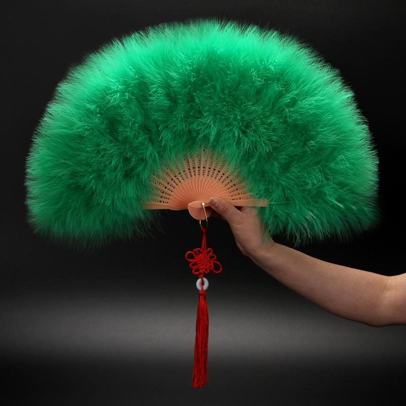 Ancient Style Qipao Feather Folding Fan for Dance and Photography