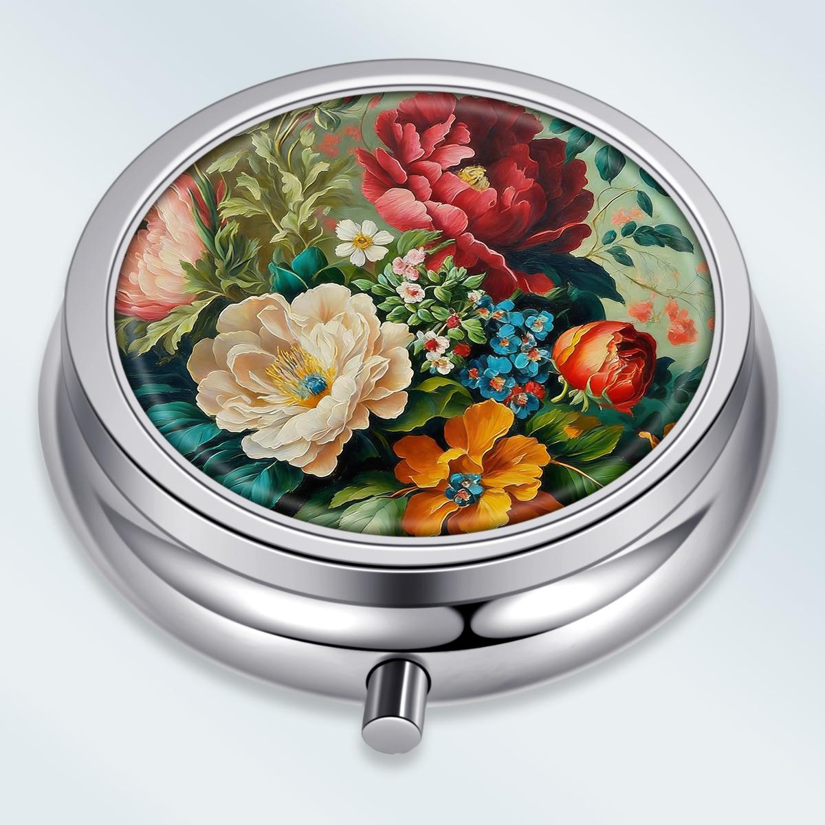 

Portable Pill Box with 3 Compartments, Mini Metal Medicine Organizer Case, Cute Printed Pill Container for Vitamins, Pills, Jewelry, Travel, Daily Use разноцветный