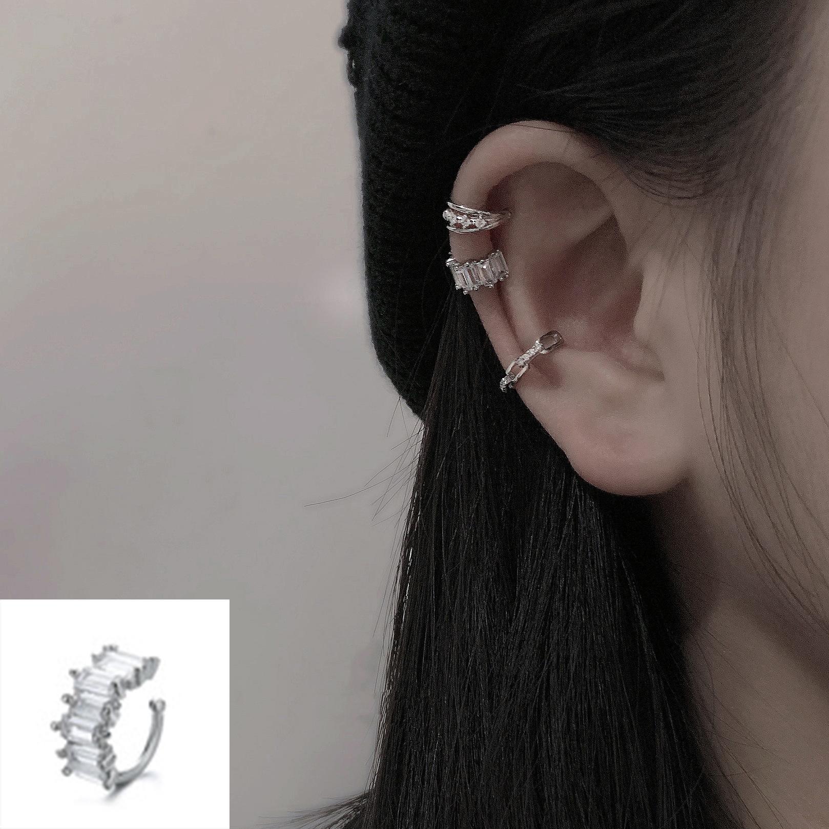 

Anenjery Geometric Chain Zircon Ear Bone Clip Earrings For Women High-grade Simple Niche Design