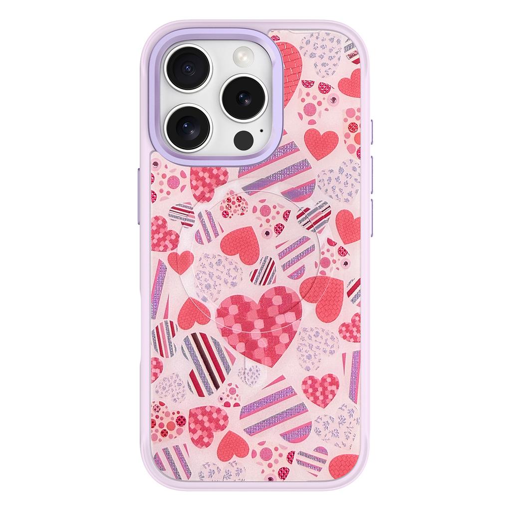 For iPhone 16 Pro Max Case Compatible with MagSafe Phone Cover with Detachable Love Heart Pattern Backplate