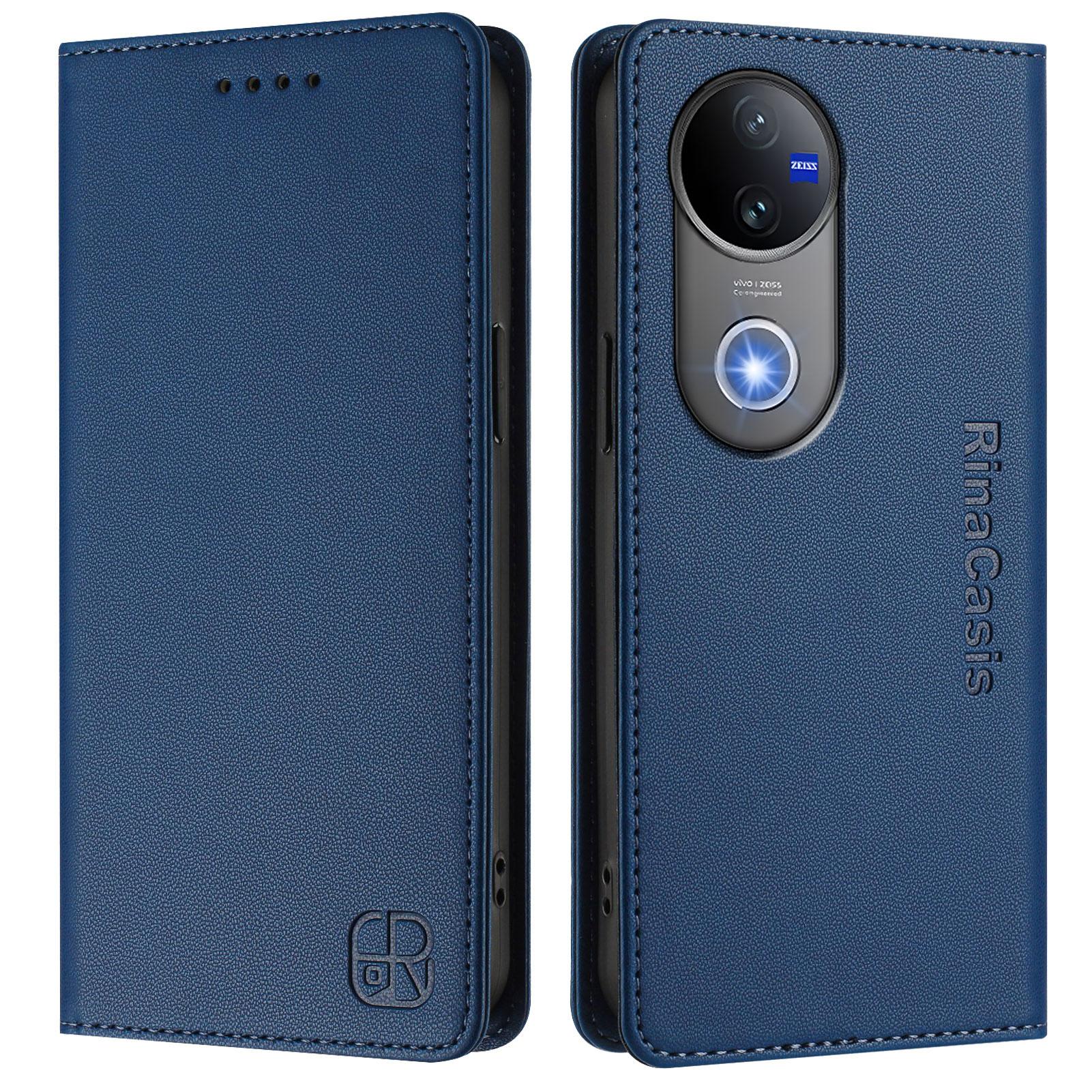 

For vivo V50 5G Leather Case RINACASIS RC01 Phone Cover with RFID Blocking Wallet Stand Dark Blue