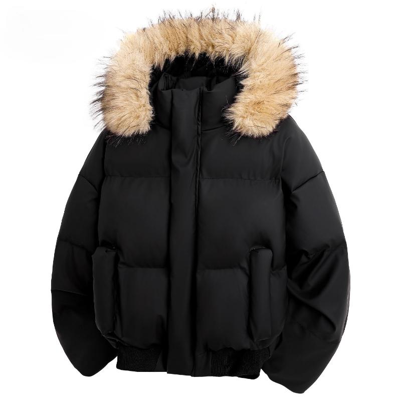 Herren Parka Jacke Winter Mode Pelzkragen Warme Jacke Damen Einfarbige Lässige Parkas mit Kapuze Mäntel Oberbekleidung Amerikanisches Paar