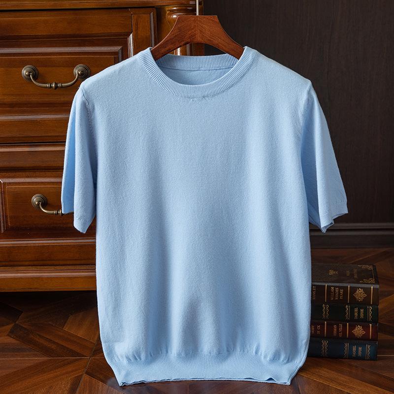 Men's Korean Style Slim Fit Knit T-shirt - Short-Sleeved, Round Neck, Spring/Autumn