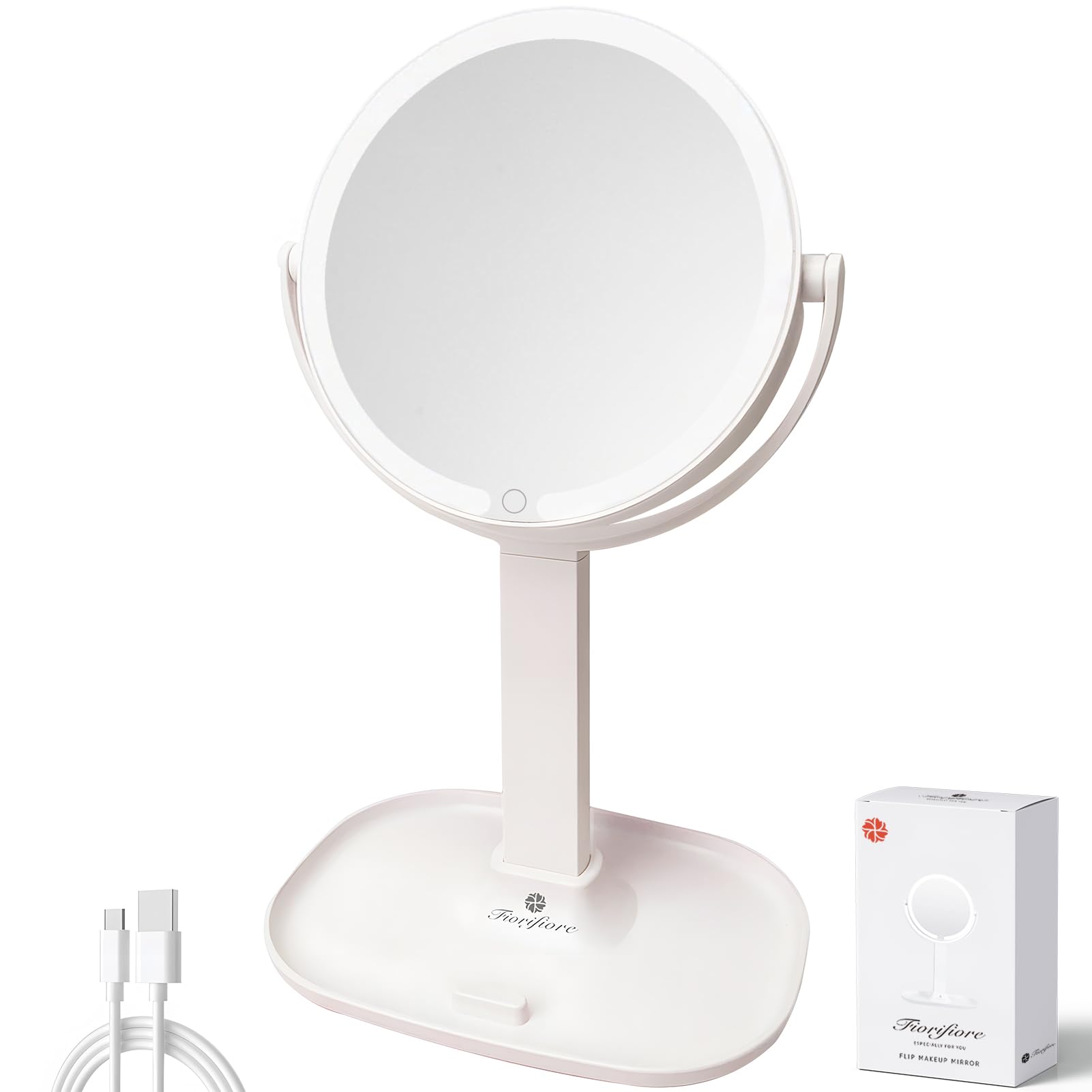

Fiorifiore Tabletop Mirror Magnification 10x with Adjustable 2000mAh USB Rechargeable Tabletop Makeup Ideal for Bedrooms and and a Popular Gift белый