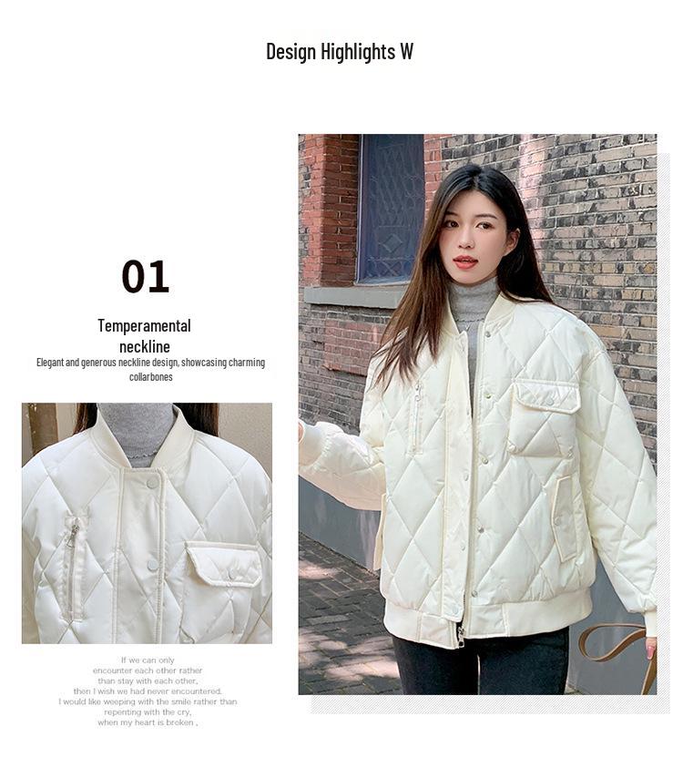 Maillard Argyle Women's Winter Baseball Jacket - Fashionable, Short, Loose, Thickened Cotton-Padded Coat