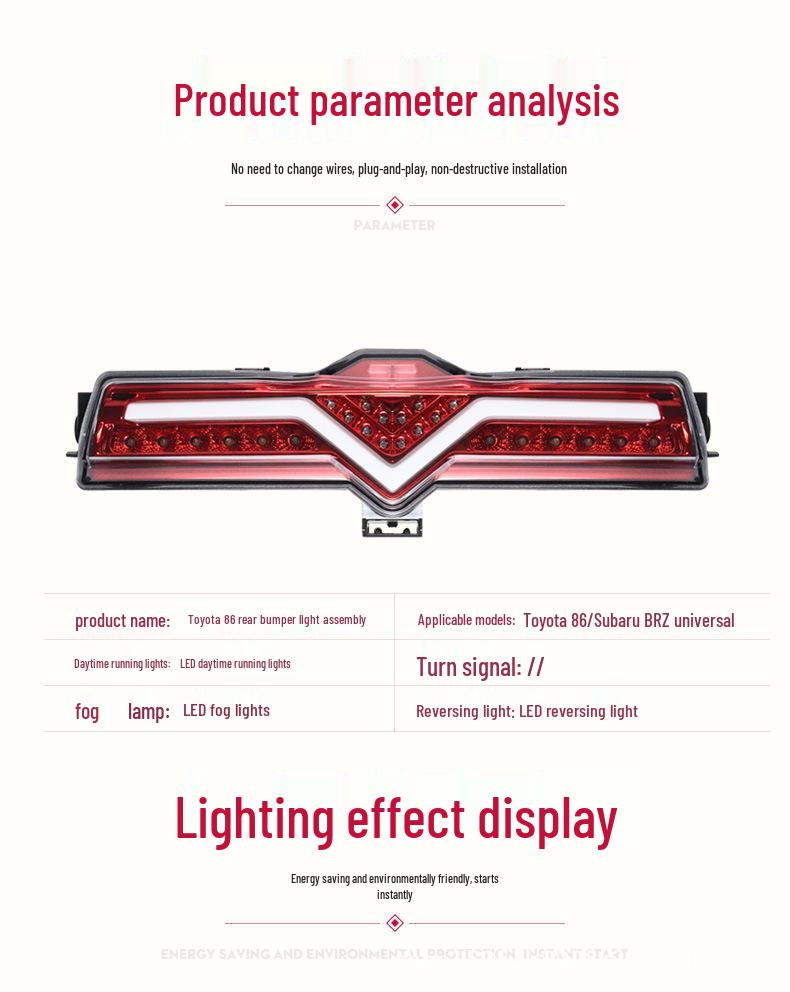 

LED Daytime Running & Fog Light Assembly for Toyota 86 & Subaru BRZ Rear Bumper All LED Rear Bumper Light (Smoked Version)