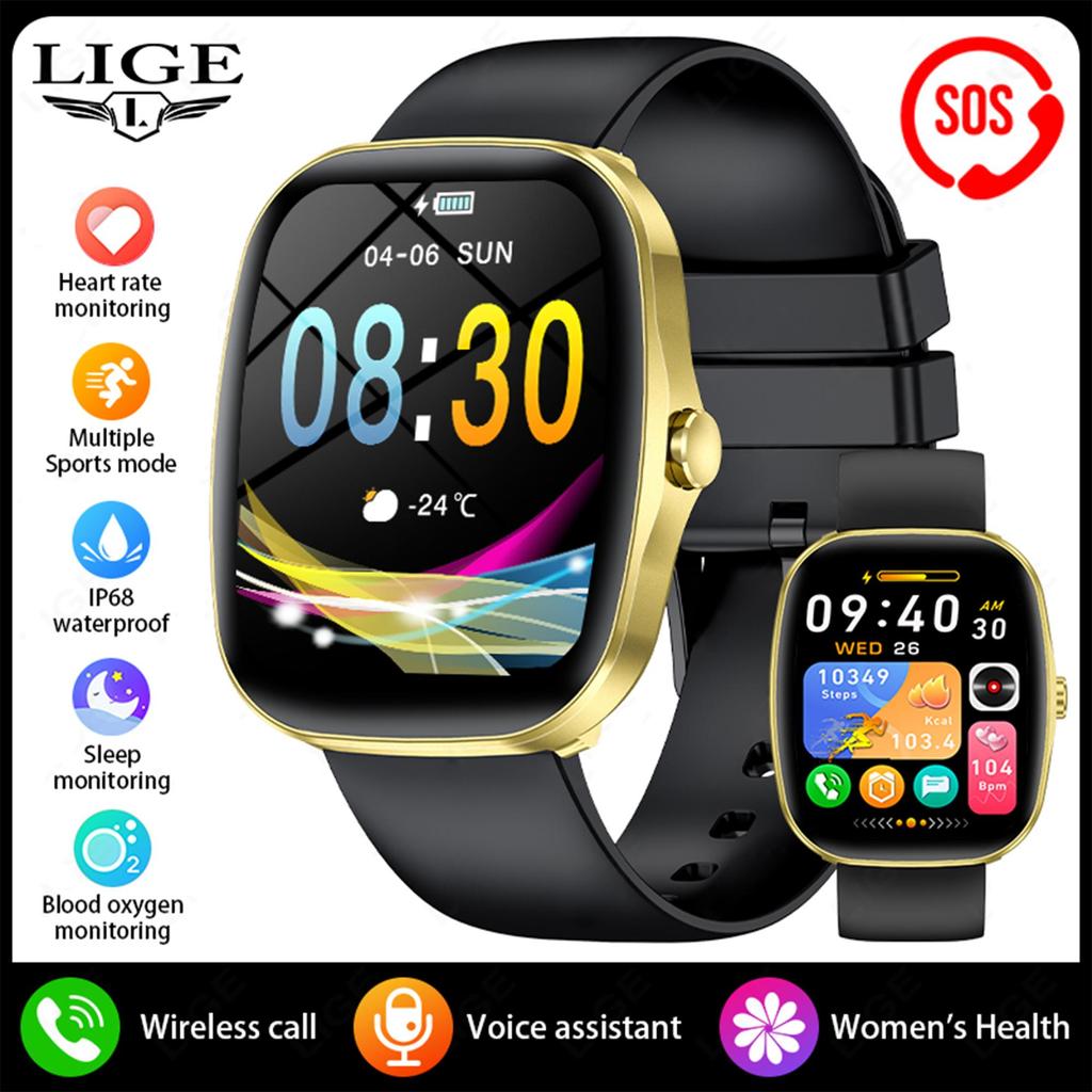 LIGE Smartwatch 1.53-inch AMOLED HD Screen Bluetooth Call Sport Watch Heart Rate IP68 Waterproof Smart Watch for Men