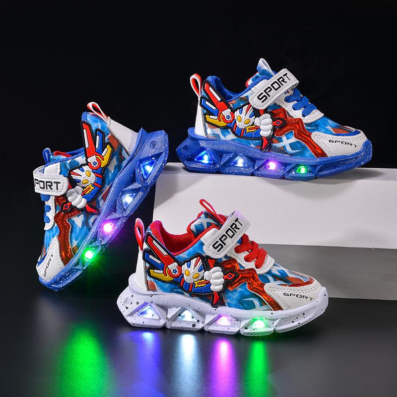 Luminous Leather Children's Running Shoes with Cartoon Design for Boys - Spring & Autumn Style 025