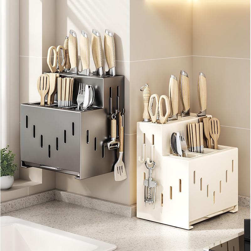 Multi-functional Kitchen Knife & Chopstick Holder with Integrated Storage Rack