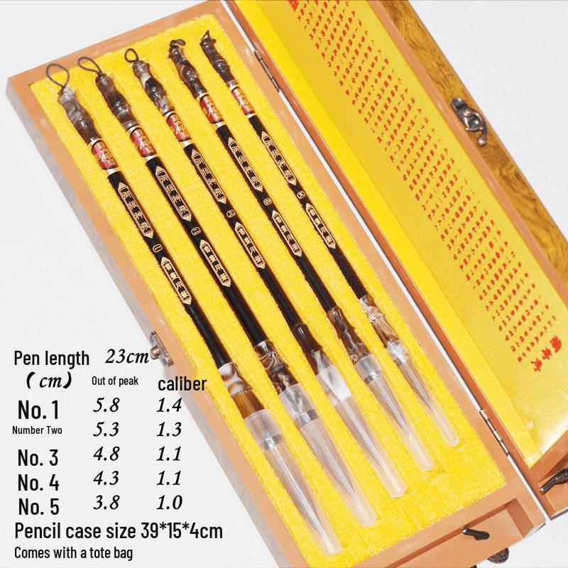 Royal Wolf Hair Calligraphy Brush Gift Set - Chinese Painting & Calligraphy Pen Collection 5 Wolf Hair Brushes Wooden Box Set