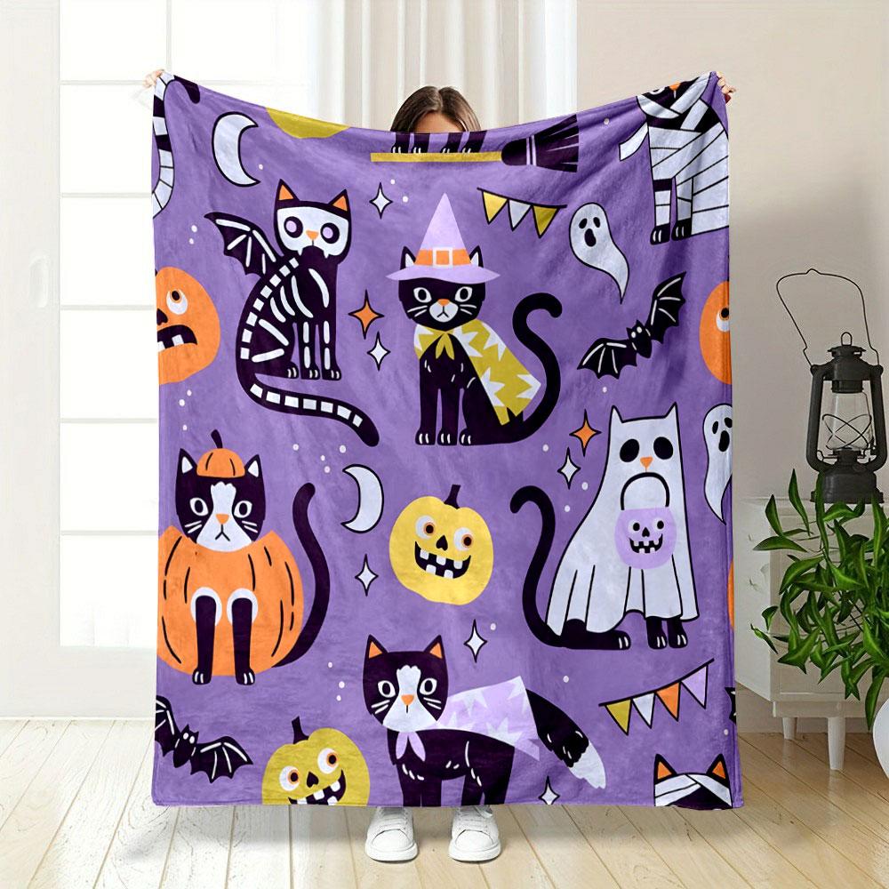 Halloween Cats and Pumpkins Pattern print blanket soft and cozy perfect for the living room bed sofa or a nap,gift