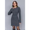 Number 10 Fashion Women's Anthracite Crew Neck Flared Mini Ribbed Winter Knitwear Dress 10nmr2966