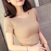 Women's Slim Fit Round Neck Short Sleeve Summer Knit T-Shirt - Solid Color