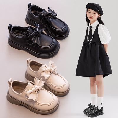 Mädchen Lederschuhe Frühling und Herbst Neu Britischer Stil Kinder Weichboden Lederschuhe Mädchen Mode Schwarz