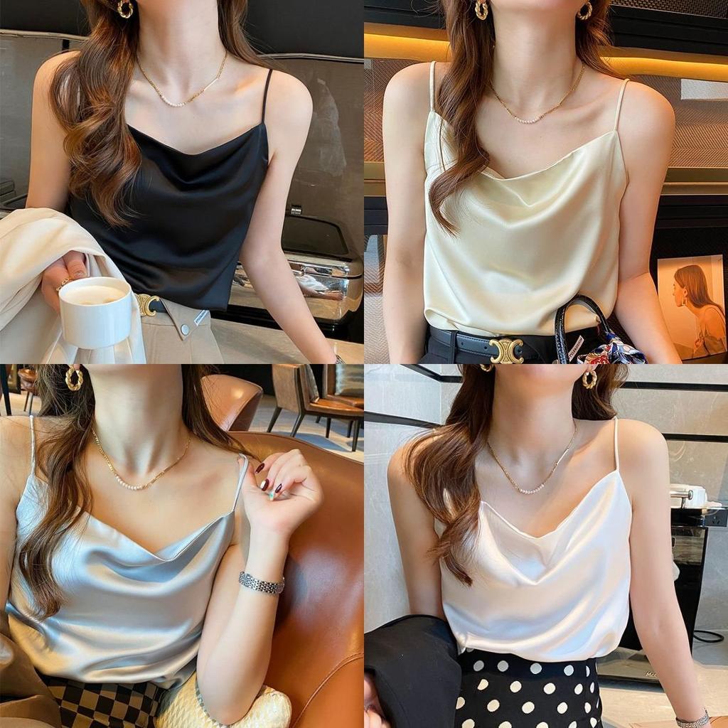 Womens Satin Vneck Tank Top With Solid Color And Soft Ribbed Fabric For Spring Summer Casual Wear