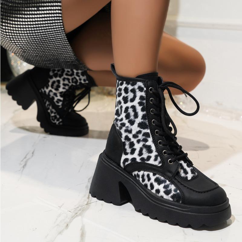 

Женская обувь 2024 года, высококачественные женские ботинки на шнуровке, осенние, с круглым носком, разноцветные, короткие, на толстом каблуке, большие размеры 42