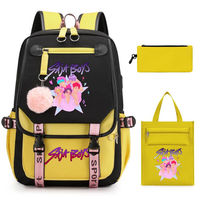 K-Pop Anime Cartoon Printing Casual Student Backpack Shoulder Bag Pencil Case Three-Piece Set