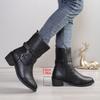 Herbst und Winter neue Gürtelschnalle dicker Absatz Martin Stiefel Retro Seitenreißverschluss Westernstiefel mittlerer Absatz spitz zulaufende Damenstiefel