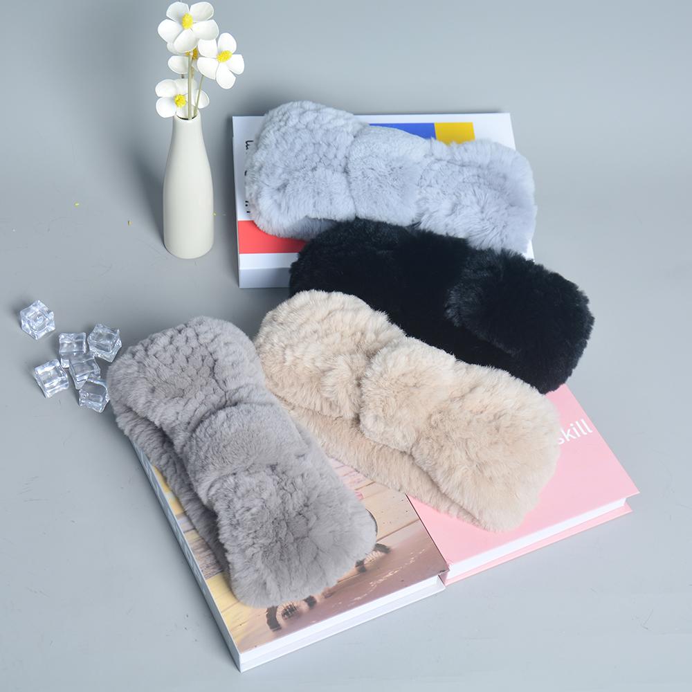 Women's Luxury Winter 100% Rex Rabbit Fur Knitted Elastic Headband High Quality Real Fur Hair Band Fashion Hair Accessories