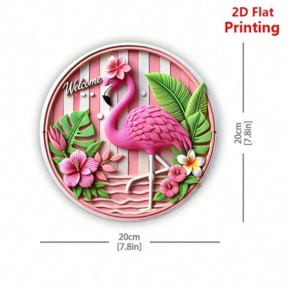 Stilvolles 2D Flaches Metallschild Rosa Flamingo Kranz für Heimwanddekoration Schlafzimmer Wohnzimmer Café