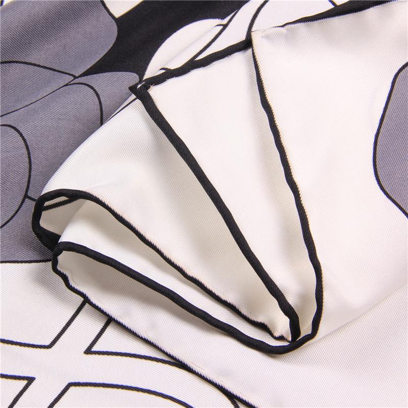 Manual Hand Rolled Twill Silk Scarf Women Flowers Print Square Scarves Wraps Echarpe Curled Foulards Femme Bandana Hijabs 90CM