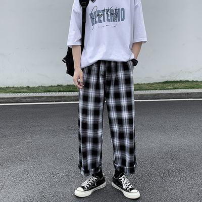 Pantaloni Casual Donna Uomo Plaid Lunghezza alla Caviglia Larghi Gamba Larga Versatili Vita Elastica Pantaloni alla Moda Streetwear Harajuku Coreano Retro Ins