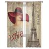 Vintage Poster Paris Torn Newspaper Sheer Curtains for Living Room Transparent Tulle Window Curtain Bedroom Kitchen Veil Drapes