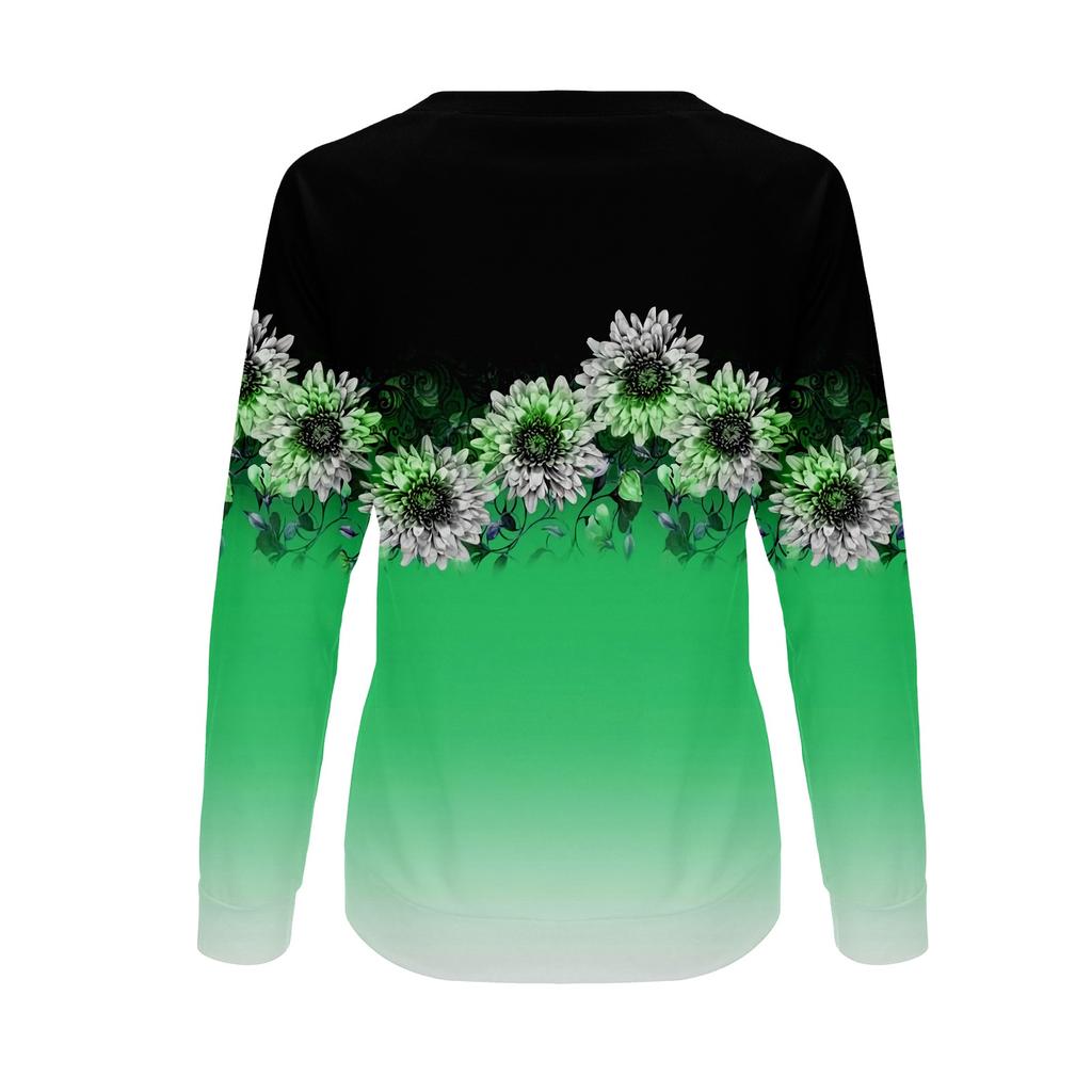 Women's Fashion Casual Long Sleeve Print Round Neck Pullover Sweatshirts Top Blouse