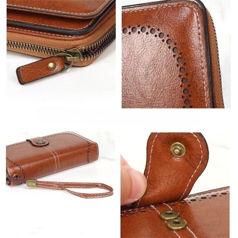 Women Long Wallet Large Capacity Hollow-Out Zipper Wallet Vintage Multi Card Holder Phone Purse Wristlet Clutch Lady Card Holder Coin Purse