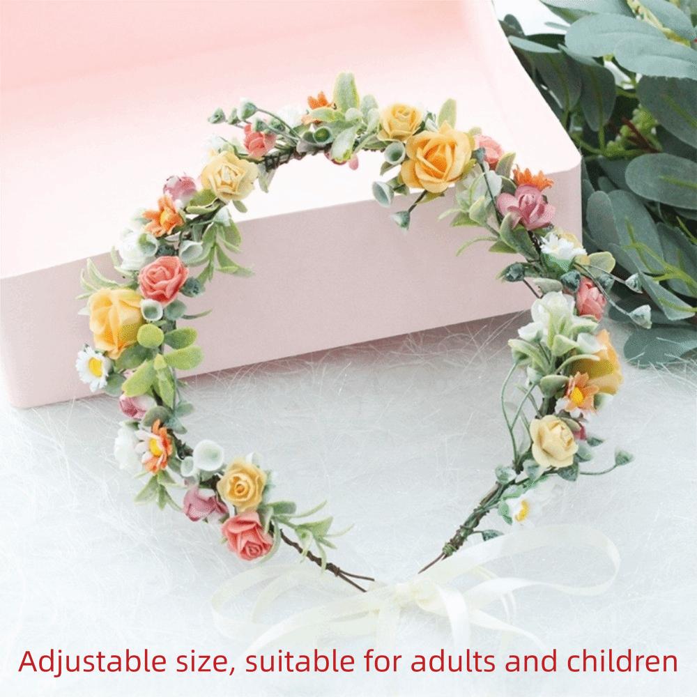 Elegant Rose Floral Floral Crown Headband Ribbon White Flower Bridal Garland Green Leaf Floral Wreath Headband Girls Women