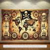 Vintage Pirate World Map Tapestry - Skull & Compass Wall Hanging Decor