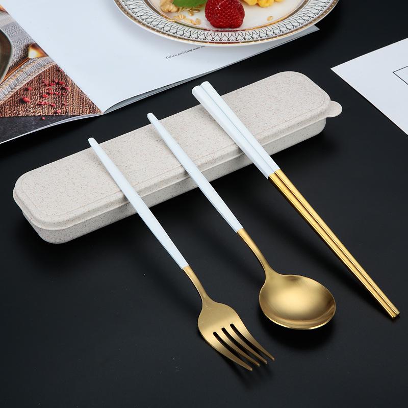 Portable Tableware Picnic Stainless Steel Cutlery Set Dinnerware Coffee Spoon Chopsticks with Box Kitchen Utensils for Children