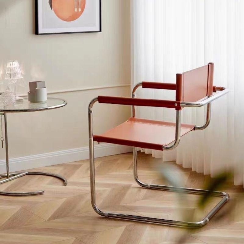 Stainless Steel Dining Chairs Modern Simple Restaurant Chair Living Room Portable Leather Armchair Home Decoration Furniture