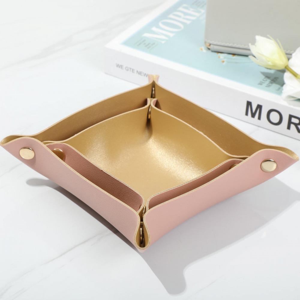 2PCS Nordic Leather Desktop Storage Tray PVC Leather Jewelry Cosmetic Key Storage Tray Desktop Folding Organizer Storage Box
