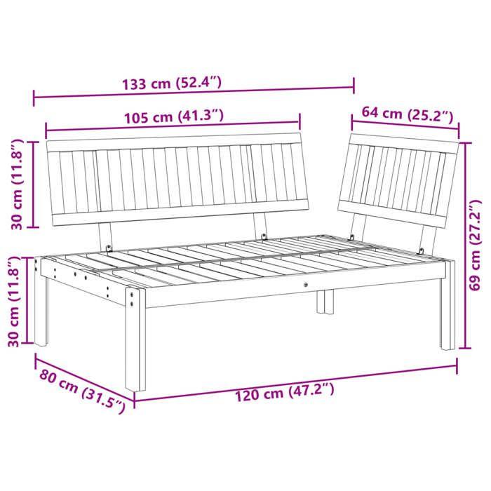 VidaXL Canapé d'angle palette de jardin bois massif d'acacia, canapé palette en bois, banc d'extérieur, meuble de jardin, 365844