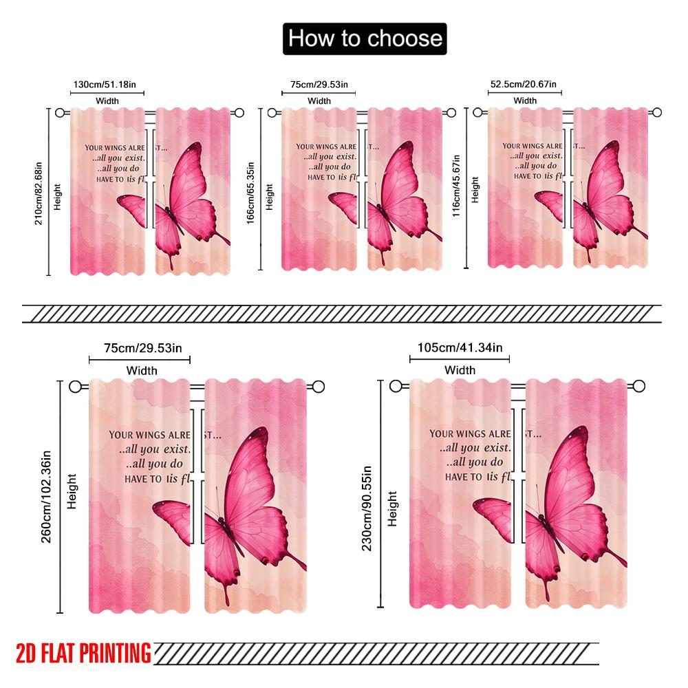2pcs 2D Flat Printing Scene Curtain Butterfly Inspirational Quote Fly Polyester Without Electricity 0 Perfect for Indoor