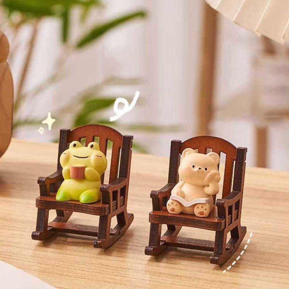 Dumb Bear Rocking Chair Frog Models Pig Figurine Small Chair Ornaments  Birthday Decor