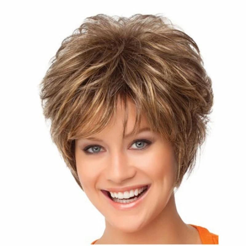 Short Curly Synthetic Wig Women Heat-Resistant Fiber Adjustable Bangs Any Face Shape Light Brown Dark